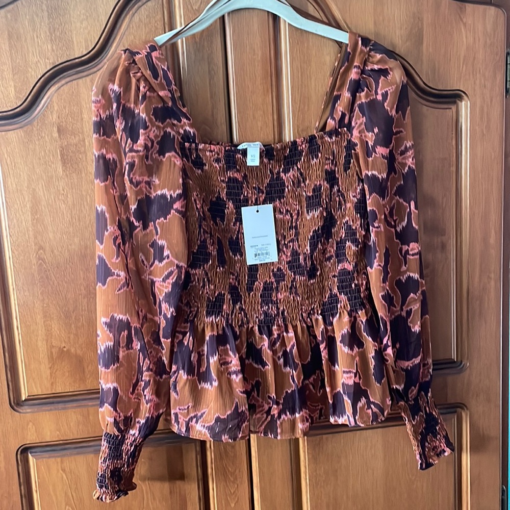 Nine West ruffle off the shoulder long sleeve crop top